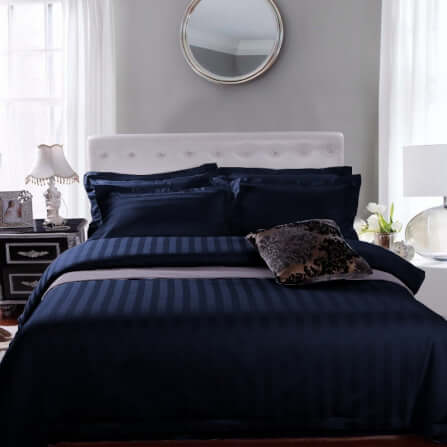 ชุดผ้าปูที่นอน 5 ฟุต 6 ชิ้น Charm สี Navy Blue ลายริ้ว_0